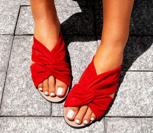 Women’s Red Handmade Vegan Slip-on Flats Summer Slide Sandals