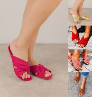 Women’s Handmade Vegan Suede Faux Leather Mid-heel Slip-on Flats / Slide Sandal Shoes