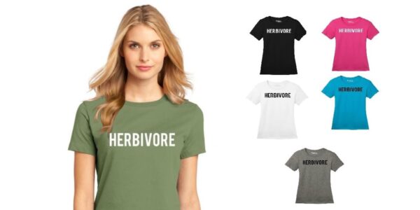 Women’s Herbivore Vegan Crew Neck Soft Cotton Funny Animal Food Casual Regular Fit Short Sleeve Graphical Text Gift T-Shirt Tee in Green, Black, White, Pink, Turquoise Blue, Gray