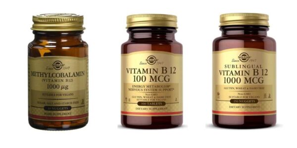 Solgar sublingual vegan vitamin B-12 methylcobalamin (methyl) & cyanocobalamin 100 & 1,000 mcg